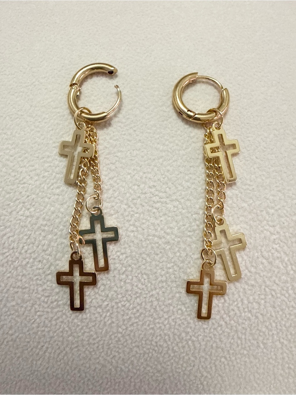 Stainless steel Gold Cross Charm Dangle Hoop Earrings - Women Jewelry